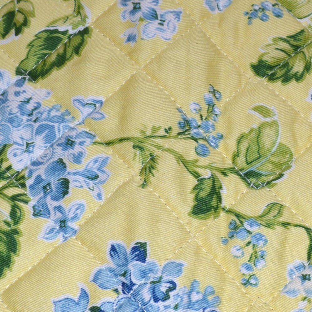 Waverly Yellow Blue Floral Quilted Cotton Table Runner Scalloped Sides